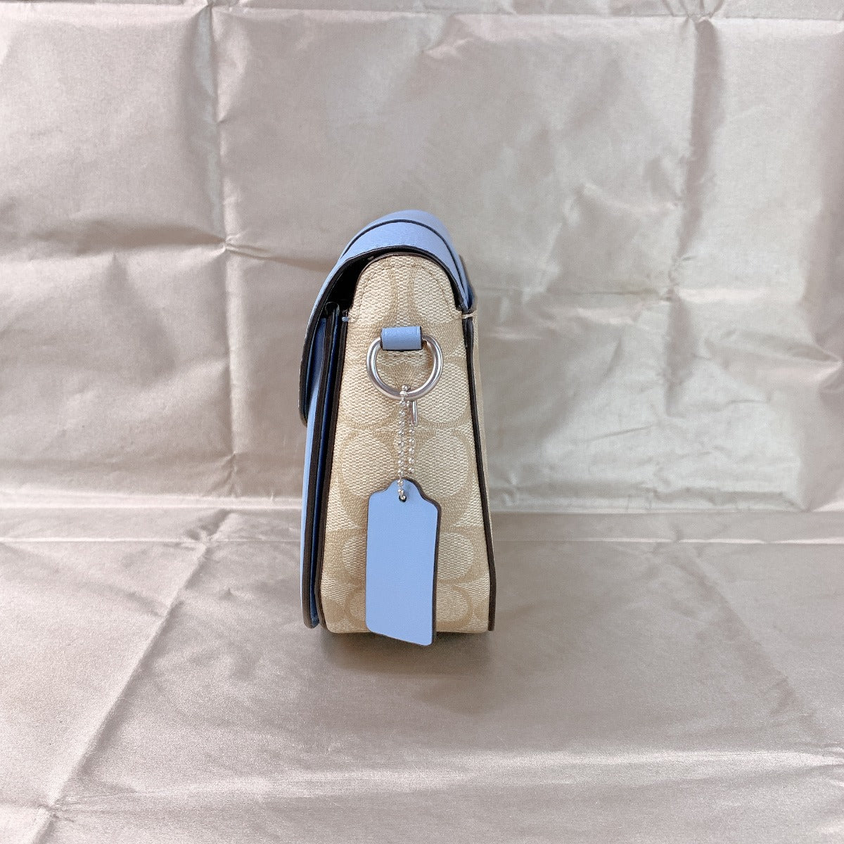 Coach C2806 Georgie Saddle Bag In Signature Canvas In Light Khaki/Marble Blue Coach C2806 Georgie Saddle Bag In Signature Canvas In Light Khaki/Marble Blue